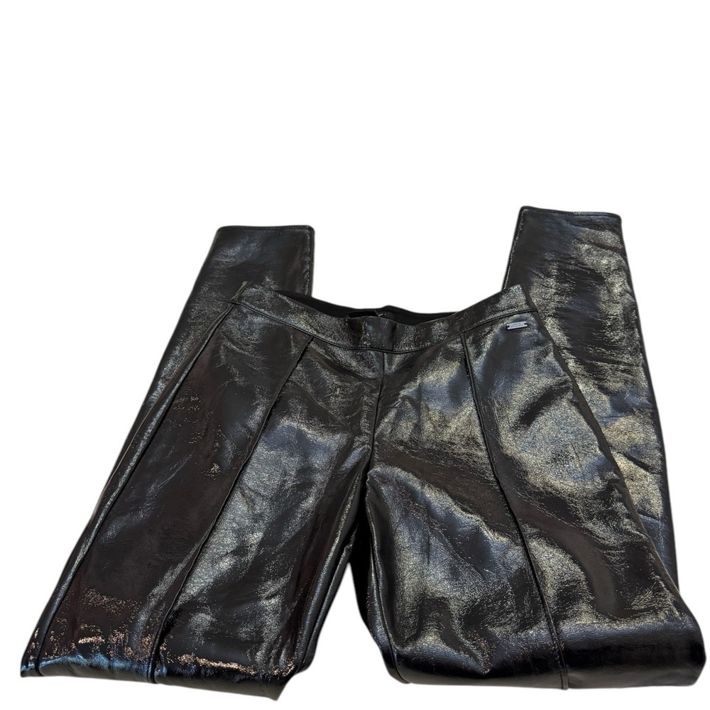 Armani Exchange Black Faux Leather Patent Leggings 2 NWT